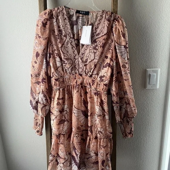 NWT O.P.T Smock Floral Peasant Dress - Picture 3 of 10